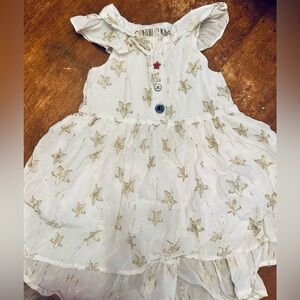 Genuine Kids White Gold Stars Dress Ruffle Sleeves Buttons Party Cute 18M